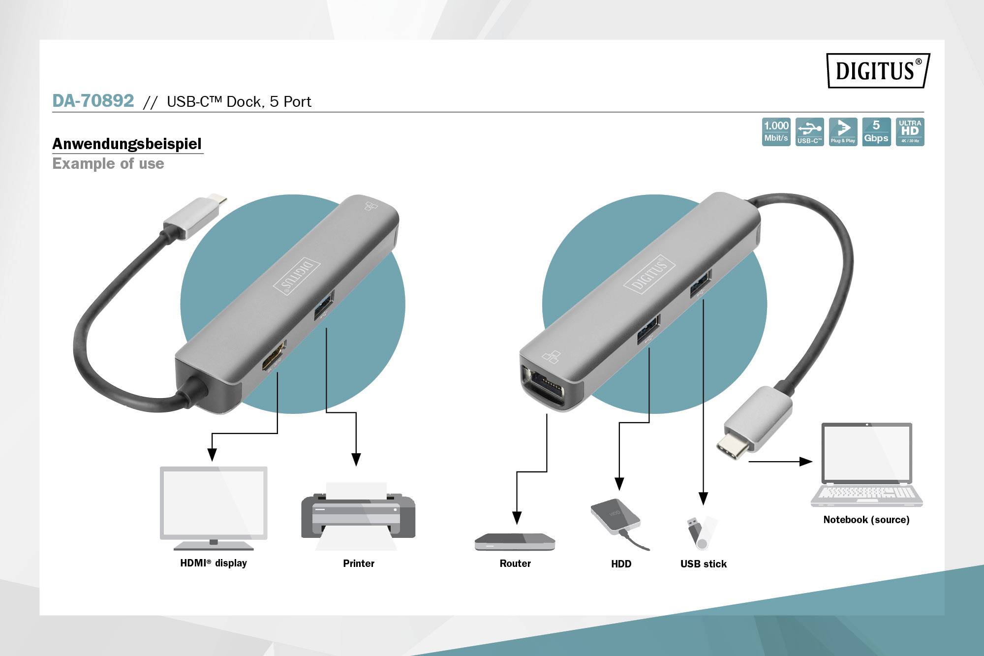 Digitus USB-C® Dockingstation DA-70892 Passend für Marke Dockingstations: Universal