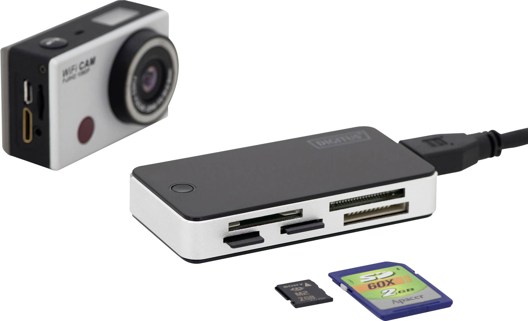 Digitus DA-70330-1 Externer Speicherkartenleser USB-A (USB 3.0), USB-A Schwarz/Weiß