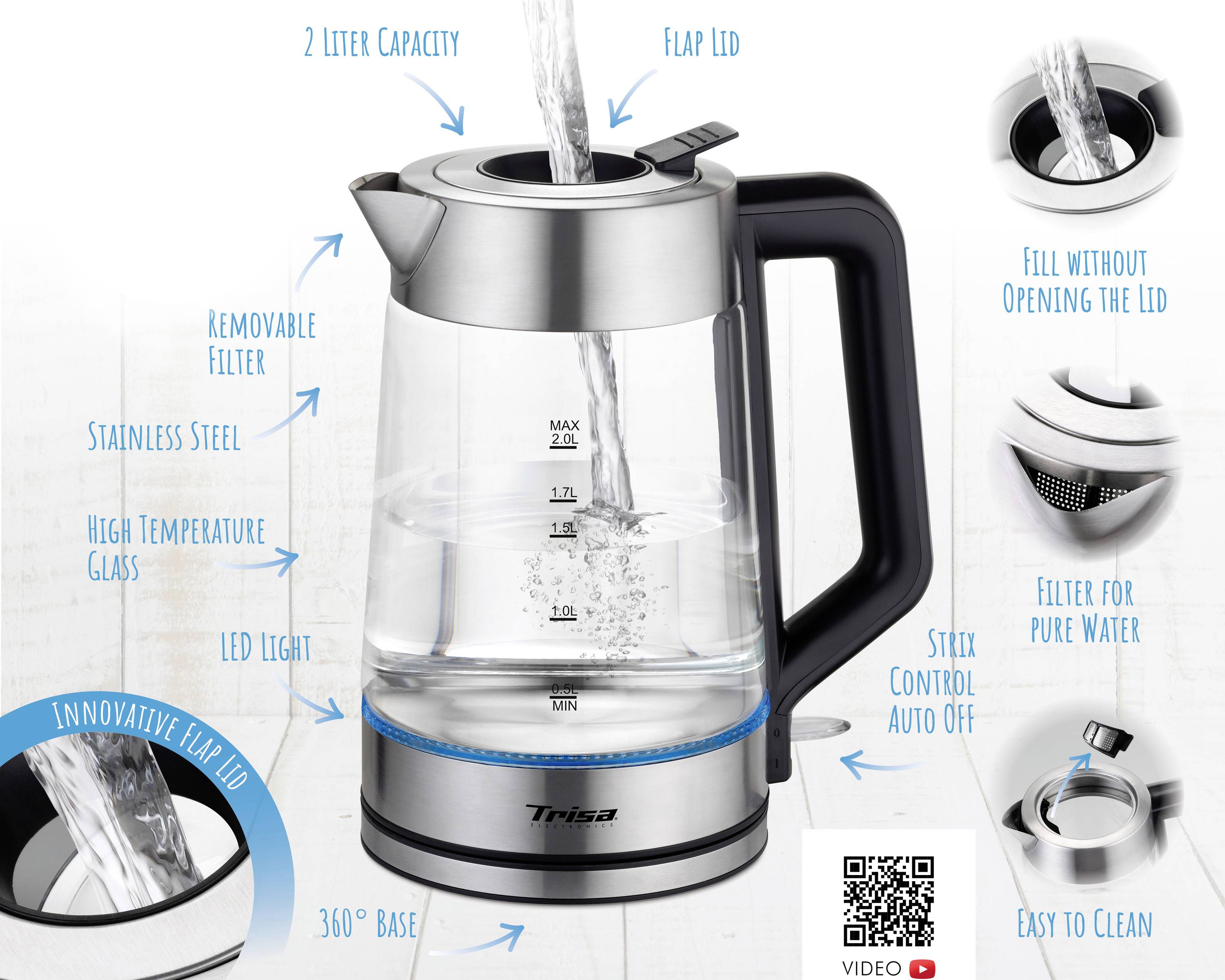 Trisa Easy Fill 2L Wasserkocher Edelstahl Fassungsvermögen: 2 l