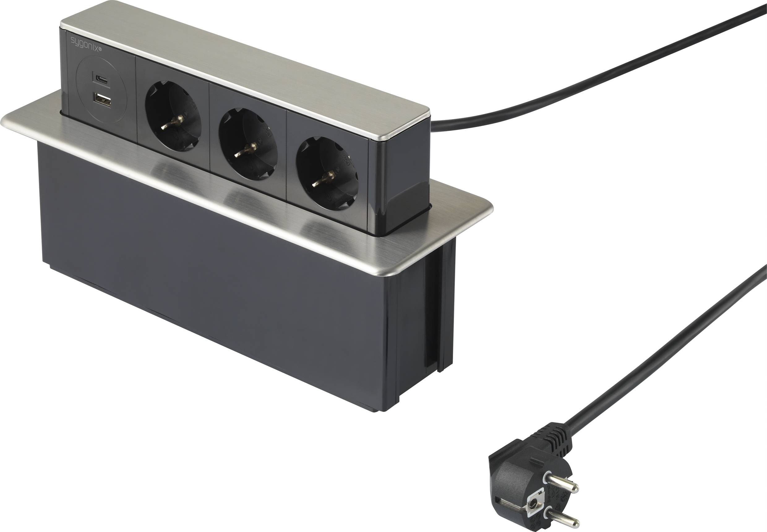 Sygonix SY-4780158 Einbau-Steckdosenleiste Edelstahl, Schwarz Schutzkontakt 1 St.