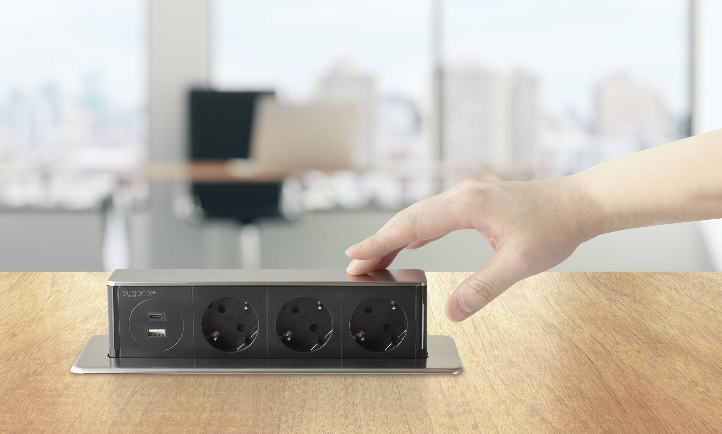 Sygonix SY-4780158 Einbau-Steckdosenleiste Edelstahl, Schwarz Schutzkontakt 1 St.