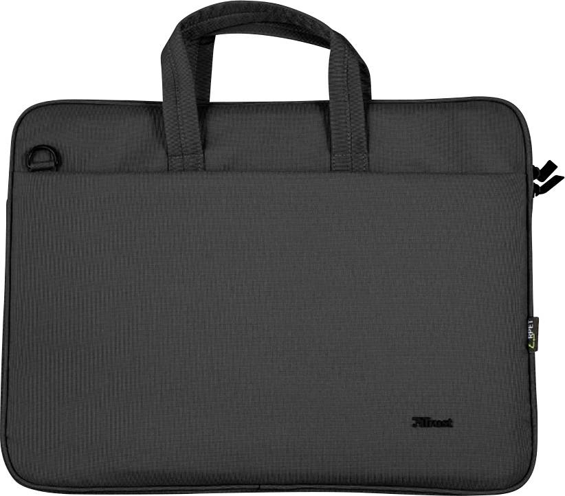 Schwarze Laptop-Tasche mit zwei Griffen und Reißverschluss.