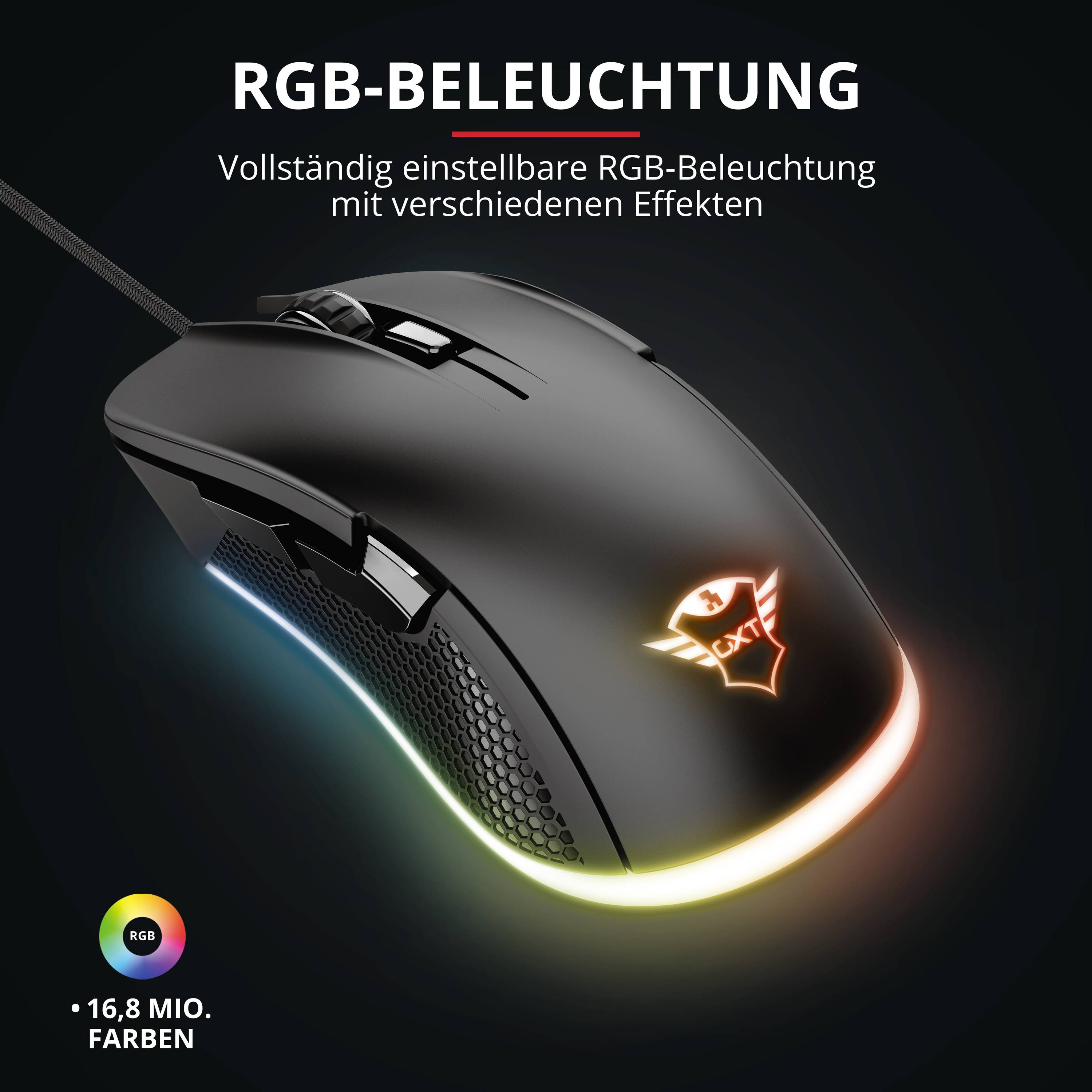 Trust GXT 922 YBAR Gaming-Maus USB Optisch Schwarz, RGB 6 Tasten Beleuchtet