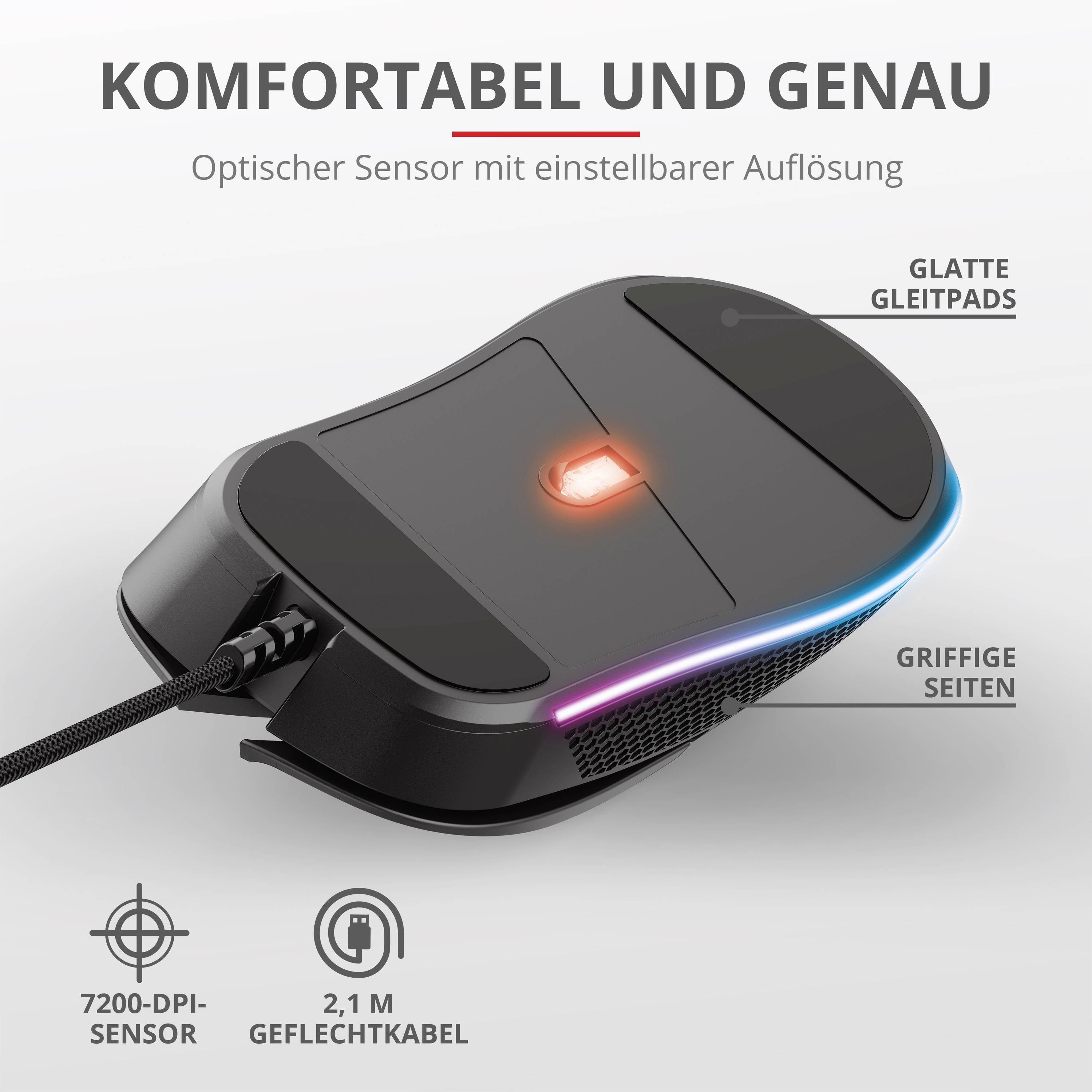 Trust GXT 922 YBAR Gaming-Maus USB Optisch Schwarz, RGB 6 Tasten Beleuchtet