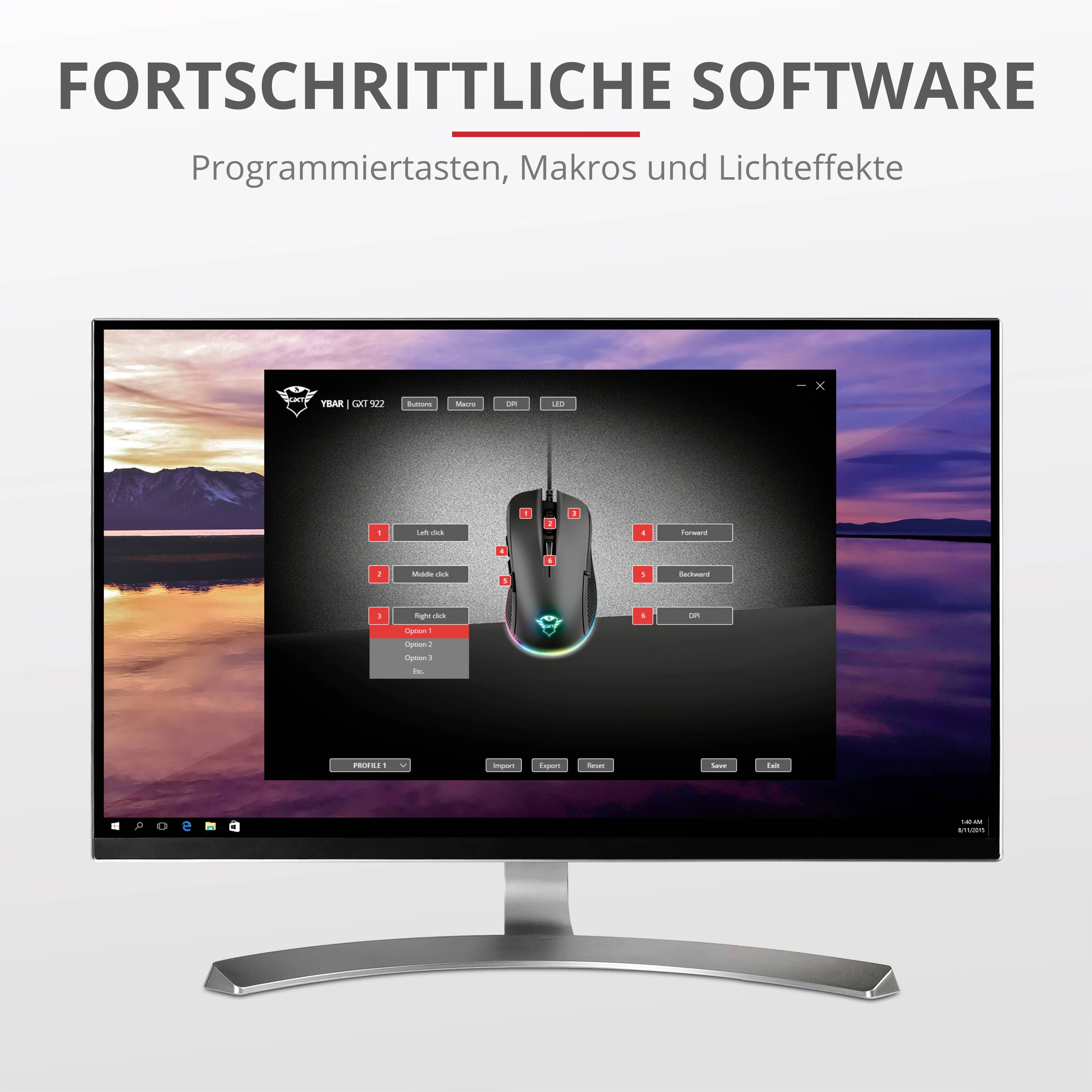 Trust GXT 922 YBAR Gaming-Maus USB Optisch Schwarz, RGB 6 Tasten Beleuchtet