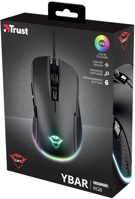 Trust GXT 922 YBAR Gaming-Maus USB Optisch Schwarz, RGB 6 Tasten Beleuchtet