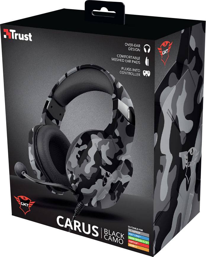 Trust GXT 323K CARUS Gaming Over Ear Headset kabelgebunden Stereo Schwarz/Grau Lautstärkeregelung, Mikrofon-Stummschaltung
