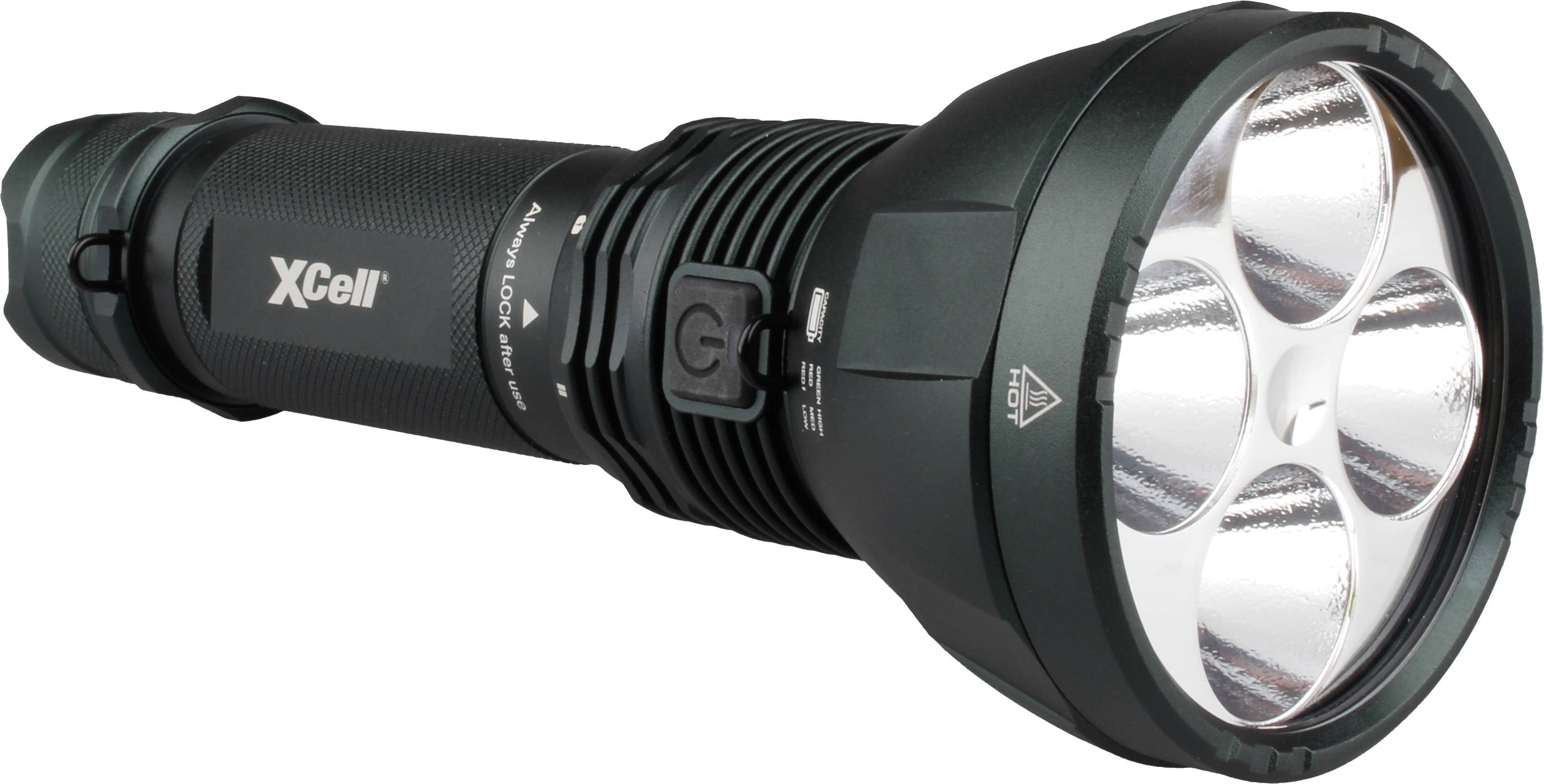 XCell 146475 LED Taschenlampe Große Reichweite, mit Koffer, mit Stroboskopmodus, verstellbar, mit Handschlaufe akkubetrieben