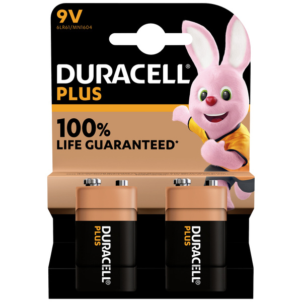 Duracell Plus-9V B2 9 V Block-Batterie Alkali-Mangan 9 V 2 St.