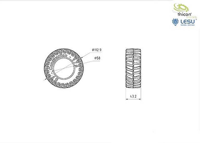 Thicon Models 1:16 Landwirtschaftsfahrzeug Reifen 43.2mm 1 Paar