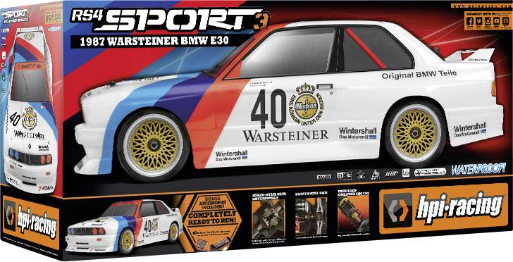 HPI Racing RS4 SPORT 3 BMW M3 E30 Warsteiner 1:10 RC Modellauto Elektro Tourenwagen Allradantrieb (4WD) RtR 2,4GHz inkl. Akku