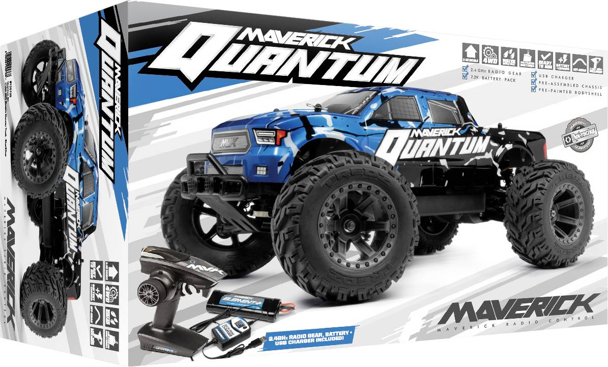 Maverick Quantum MT 1/10 4WD Monster Truck - Blue Brushed 1:10 RC Modellauto Elektro Monstertruck Allradantrieb (4WD) RtR 2,4GHz