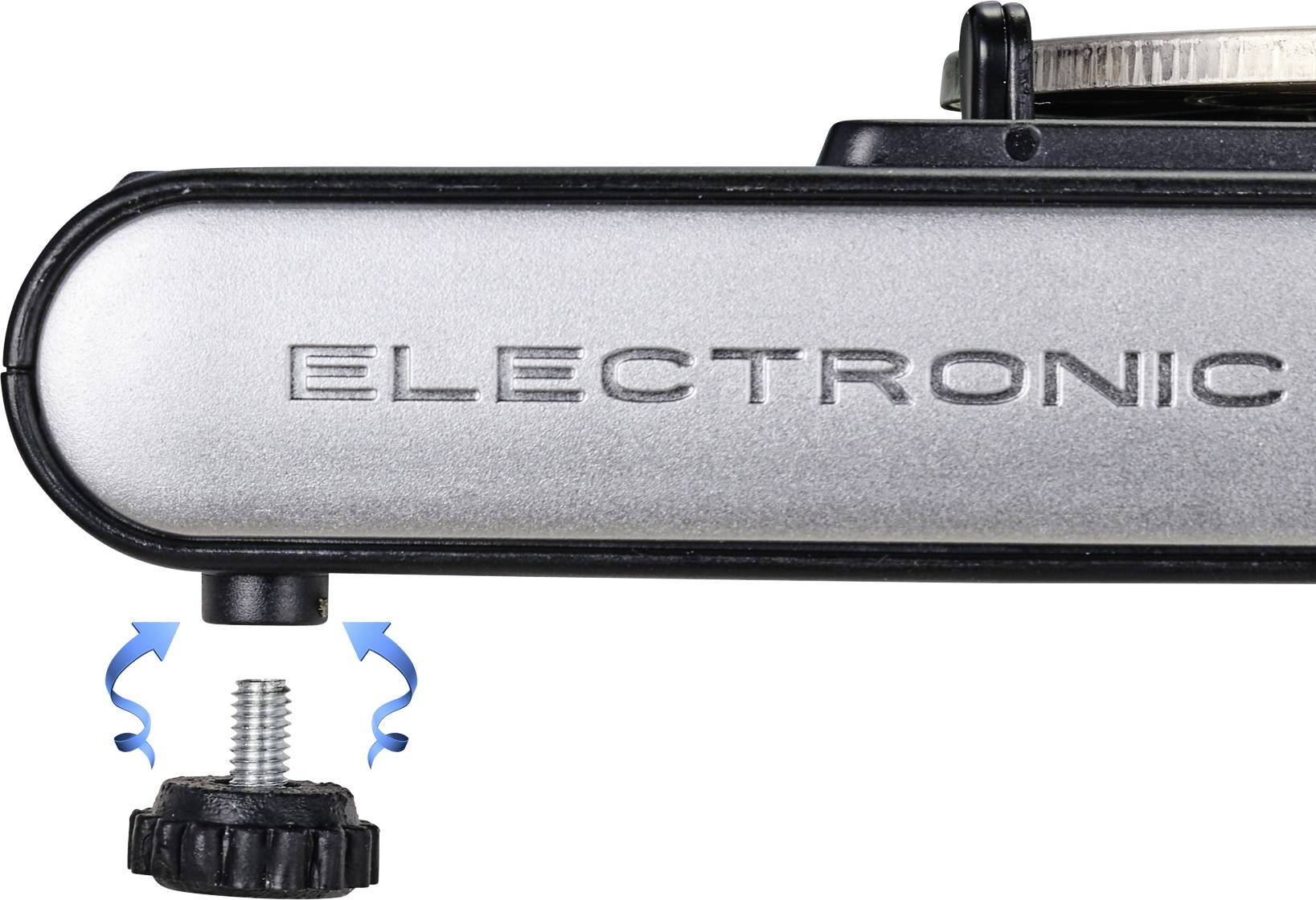 Kamera mit abnehmbarem Stativgewinde, das durch Drehen befestigt oder gelöst wird.