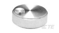 Runder metallischer Knopf mit glatter Oberfläche, oben ein kleinerer, erhabener Kreis.