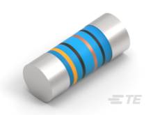 Ein zylindrischer Widerstand mit blauen, schwarzen, braunen und orangefarbenen Ringen, die den Widerstandswert anzeigen.