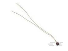 NTC-Widerstand (Thermistor) mit zwei Anschlussdrähten, verwendet zur Temperaturmessung in elektronischen Schaltungen.
