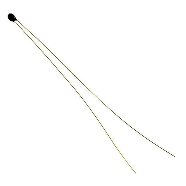 Ein kleiner, schwarzer elektronischer Widerstand mit zwei langen Metalldrähten links und rechts, auf weißem Hintergrund.