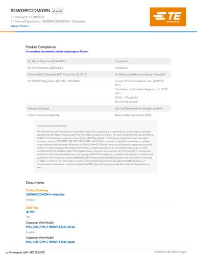 TE Connectivity 5-1589827-8 1 St. Package