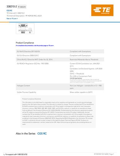 TE Connectivity 338210-2 Tray
