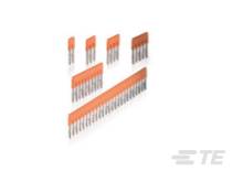 Eine Reihe von orangefarbenen Steckverbindern unterschiedlicher Größe, die auf einem weißen Hintergrund angeordnet sind.