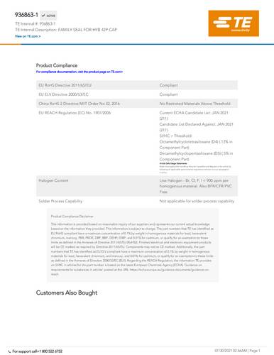 TE Connectivity Timer - Seals 936863-1 Inhalt