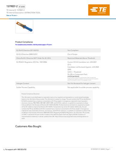 TE Connectivity Insertion-Extraction Tools 1579007-2 Inhalt