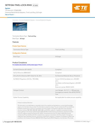 TE Connectivity Tinel-Lock CZ3658-000 Inhalt: 1St.