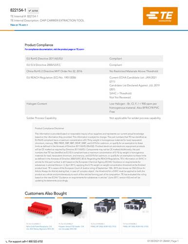 TE Connectivity Customer Contributions-Tooling & Development 822154-1 Inhalt