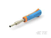 Lötkolben-Werkzeug mit blauem Griff und oranger Spitze, geeignet für elektronische Reparaturarbeiten.