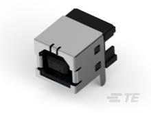 Ein silberner USB-B-Anschluss mit schwarzem Innengehäuse, oft verwendet in Computern und anderen elektronischen Geräten.