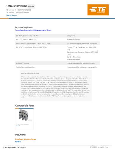 TE Connectivity Entrelec 1SNA193373R2700 Inhalt