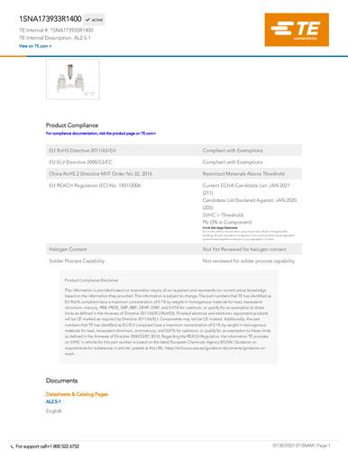 TE Connectivity Entrelec 1SNA173933R1400 Inhalt
