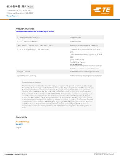 teconnectivity TE Connectivity 6131-259-25149P Box 1St.