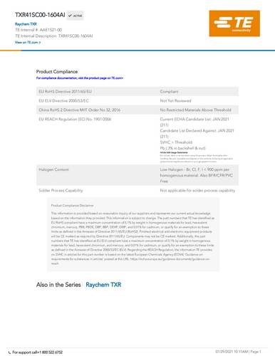 TE Connectivity AAE1521-00 1 St. Package