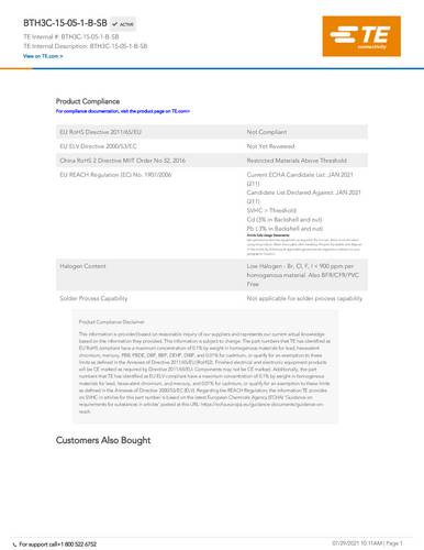 TE Connectivity BTH3C-15-05-1-B-SB 1 St. Package