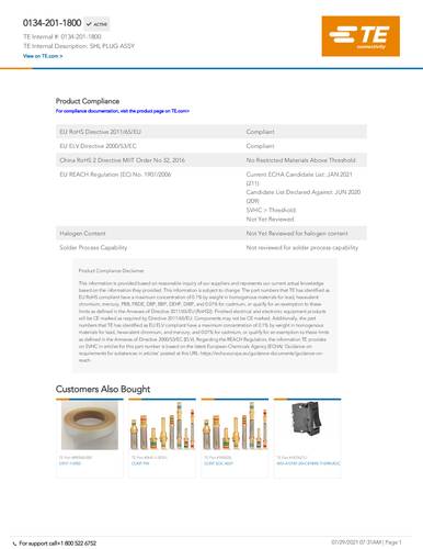 teconnectivity TE Connectivity 0134-201-1800 Box 1St.