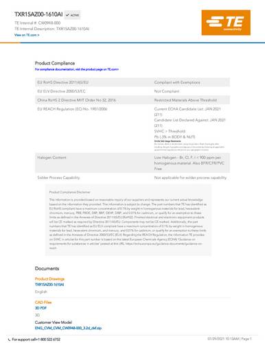 TE Connectivity CW0948-000 1 St. Package
