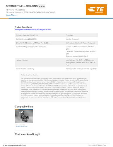 teconnectivity TE Connectivity CZ3661-000 Package 1St.