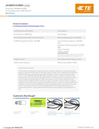 teconnectivity TE Connectivity JN1003FG10-98SN Package 1St.