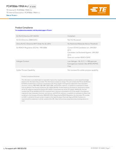 TE Connectivity PC4F0066-19NX-4-J 1 St. Package