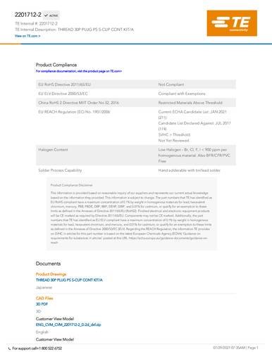 teconnectivity TE Connectivity 2201712-2 1St.