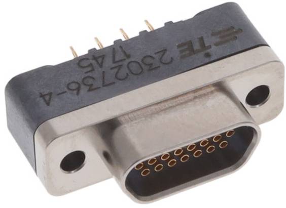 Ein D-Sub-Steckverbinder mit mehreren Stiften und einem metallischen Gehäuse, üblicherweise für Verbindungen in Computern und elektronischen Geräten verwendet.