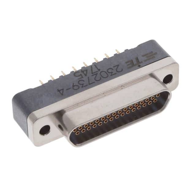 Ein rechteckiger, mehrpoliger Stecker mit metallener Hülse und zahlreichen Pins, geeignet für elektronische Verbindungen.