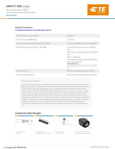 teconnectivity TE Connectivity 6304-211-2502 Package 1St.