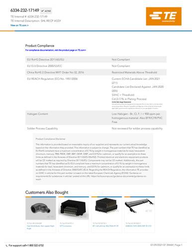 teconnectivity TE Connectivity 6334-232-17149 Package 1St.