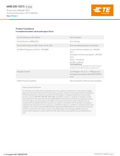 teconnectivity TE Connectivity 6408-220-15273 Package 1St.