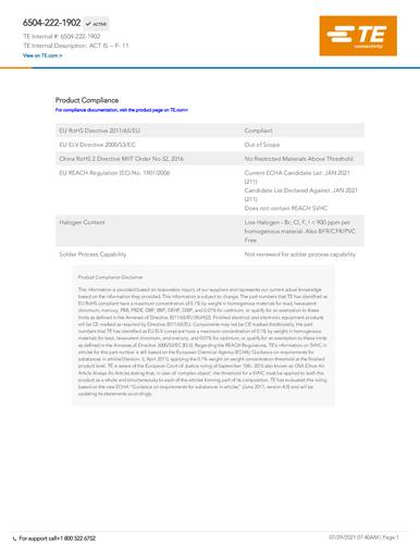 teconnectivity TE Connectivity 6504-222-1902 Package 1St.
