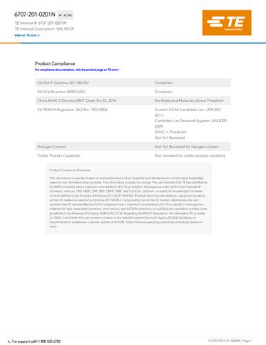 teconnectivity TE Connectivity 6707-201-0201N 1St.