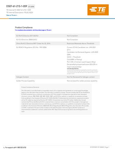 teconnectivity TE Connectivity DS07-61-21S-1-059 Bag 1St.