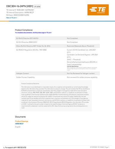 TE Connectivity YDBC30H-1624PNV001 1 St. Box